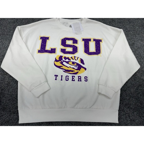 LSU Tigers Gameday Couture Womens Medium White Crewneck Sweatshirt Oversized Fit - Picture 4 of 11